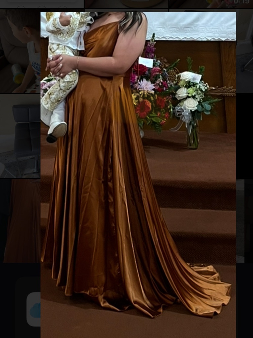 Rust Orange Satin One-Shoulder Evening Gown